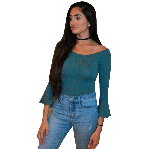 Blanc Tops - 1M / 1L: Teal OTS Bodysuit